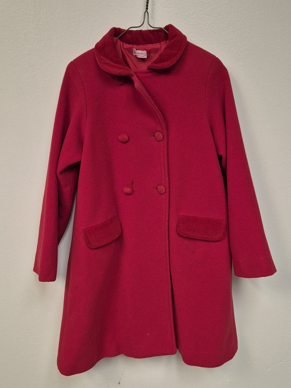 La Coqueta Red Double-Breasted Wool-Blend Coat 9Y